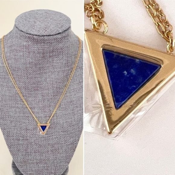 Michelle Campbell New Pendant Necklace 14K Gold Genuine Lapis Stone Inlay - Picture 1 of 9
